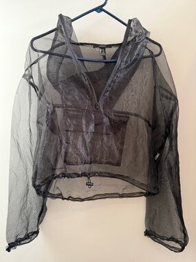Forever 21 Black Sheer Mesh Zip-Up Top